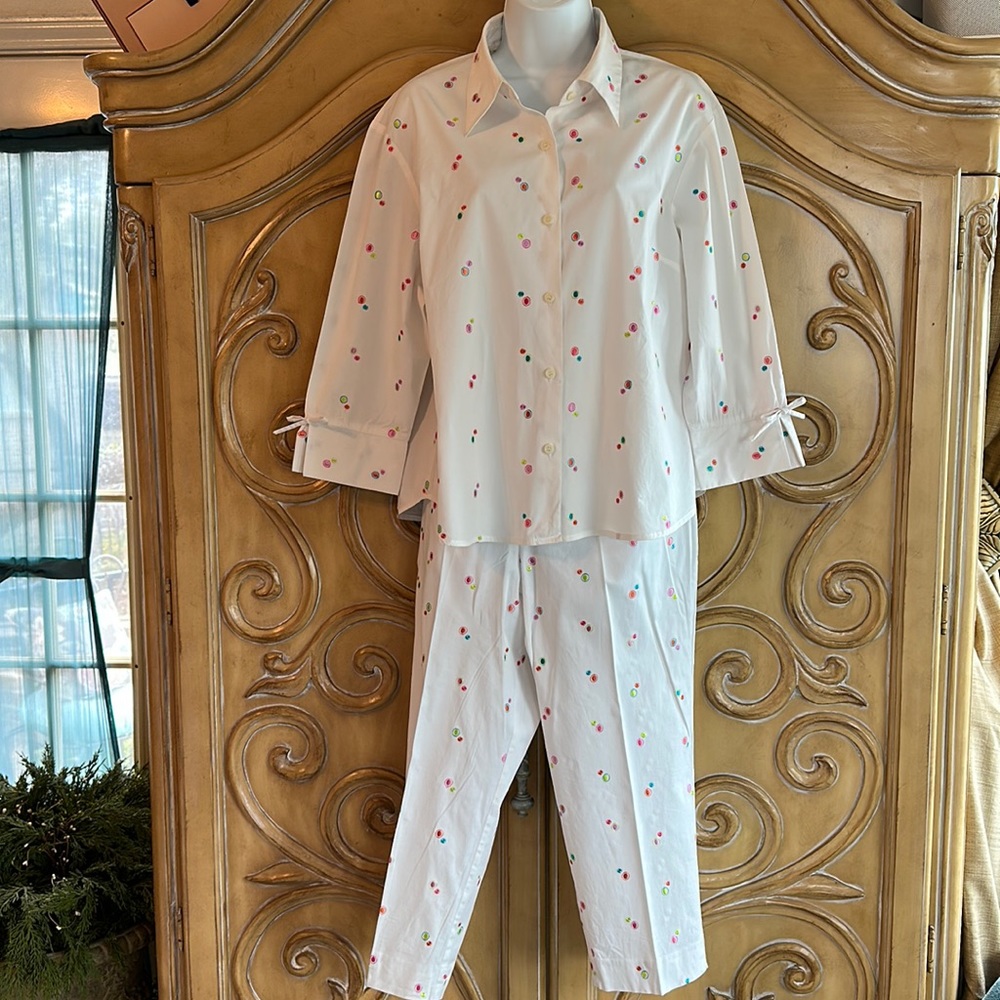 Jenni Max embroidered polka dot Pantset